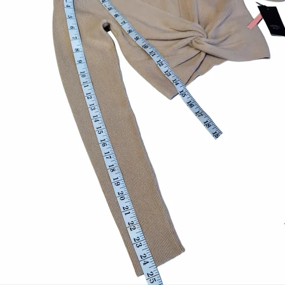 Crop Sweater Womens Small Taupe Knot Front Cropped V Neck Long Sleeve New - Picture 5 of 12